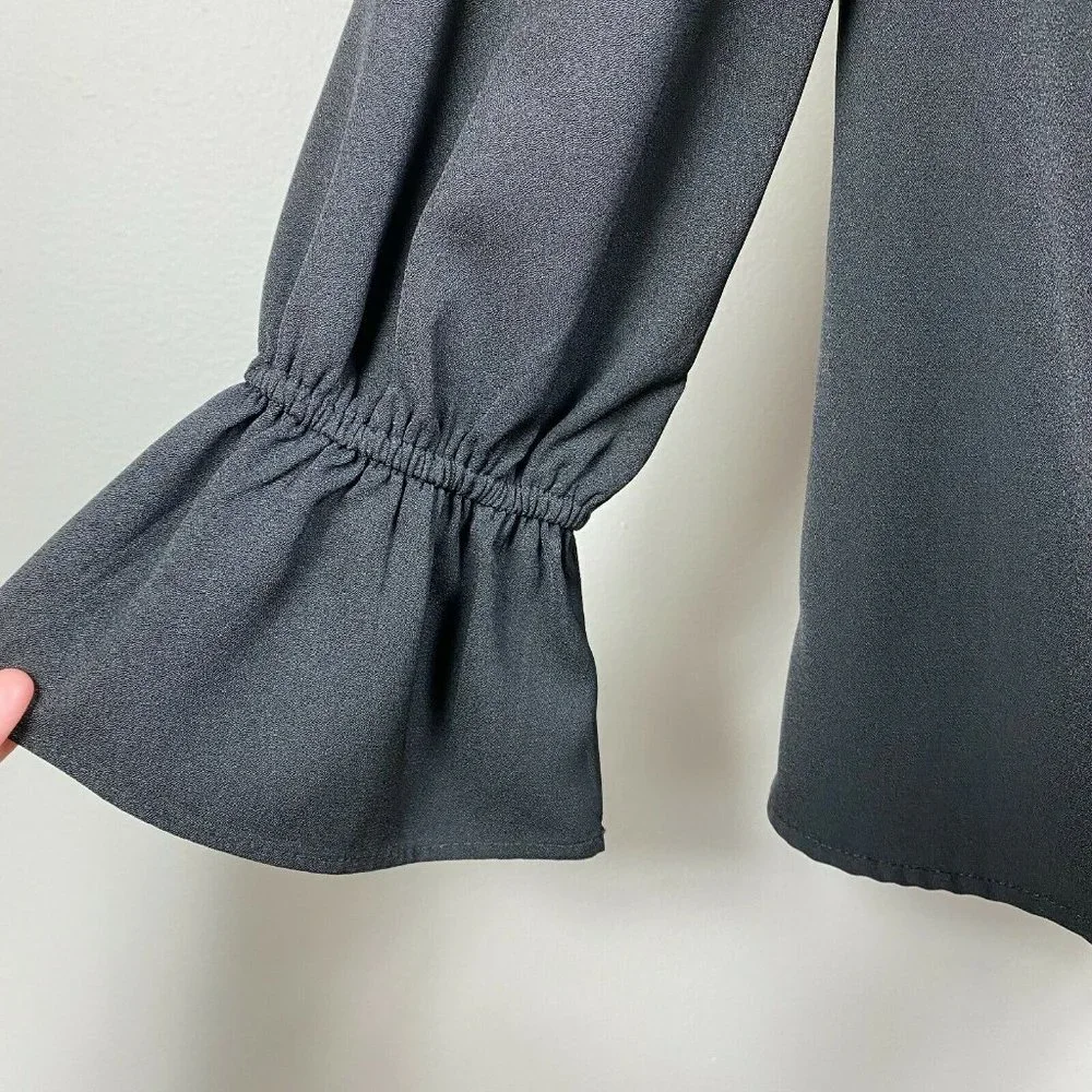 Lulus Top S Off The Shoulder Black Ruffle 3/4 Sleeve Solid Dressy Blouse - Picture 3 of 10